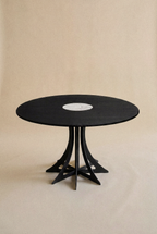 Table Fibonacci - Acier noir et bois massif insert marbre Arabescato