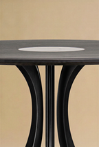 Table Fibonacci - Acier noir et bois massif insert marbre Arabescato