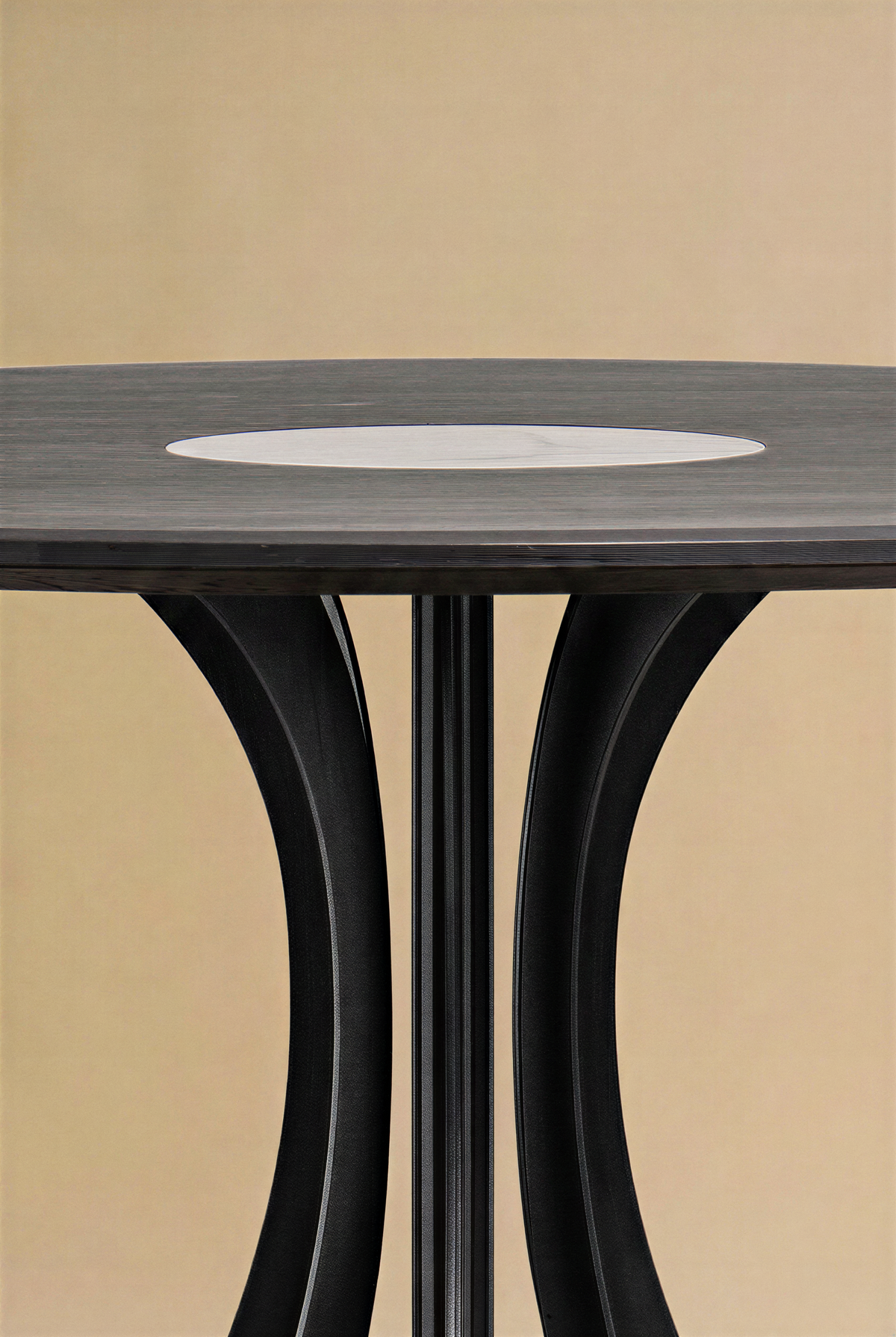 Table Fibonacci - Acier noir et bois massif insert marbre Arabescato