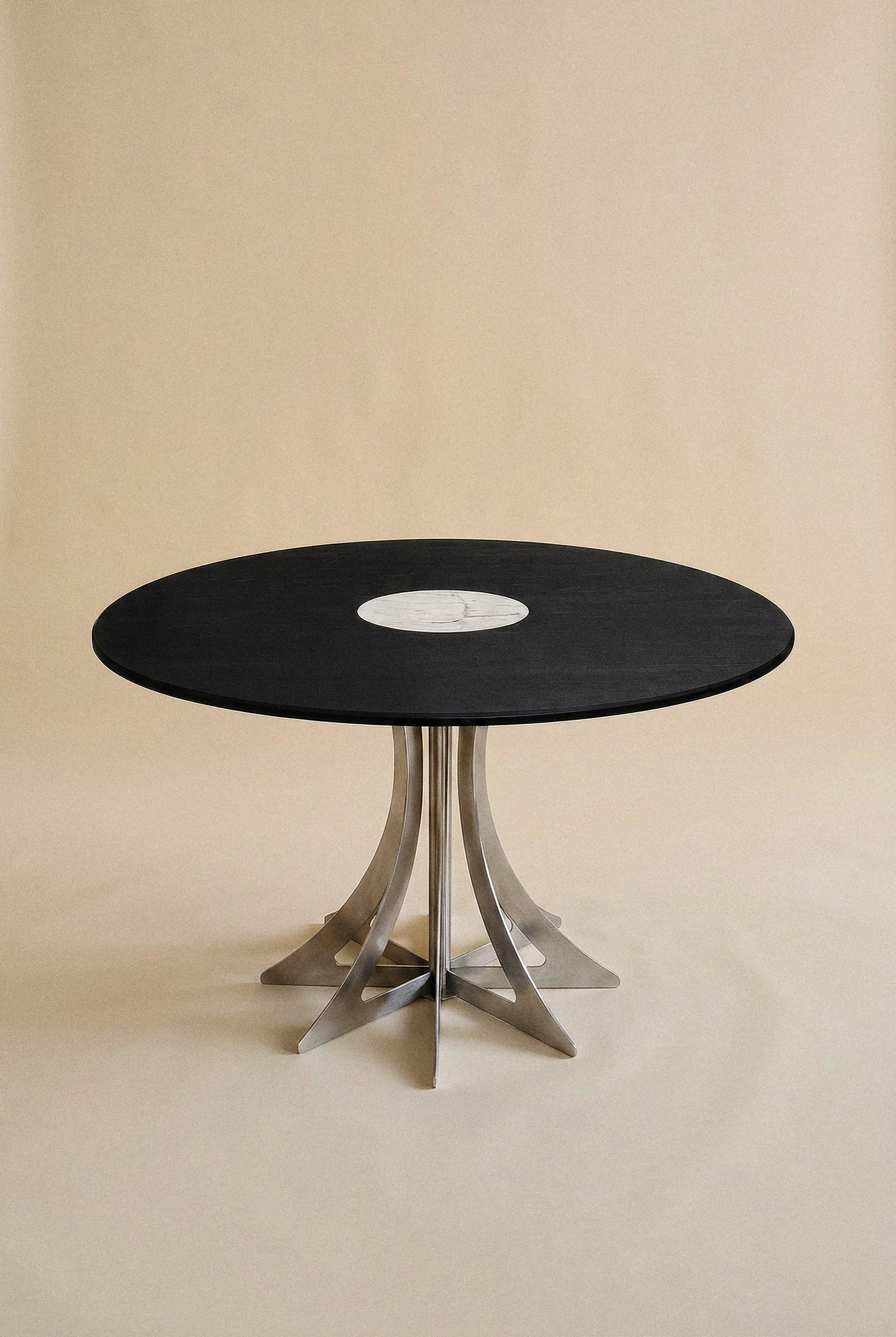Table Fibonacci - Acier inoxydable et bois massif insert marbre