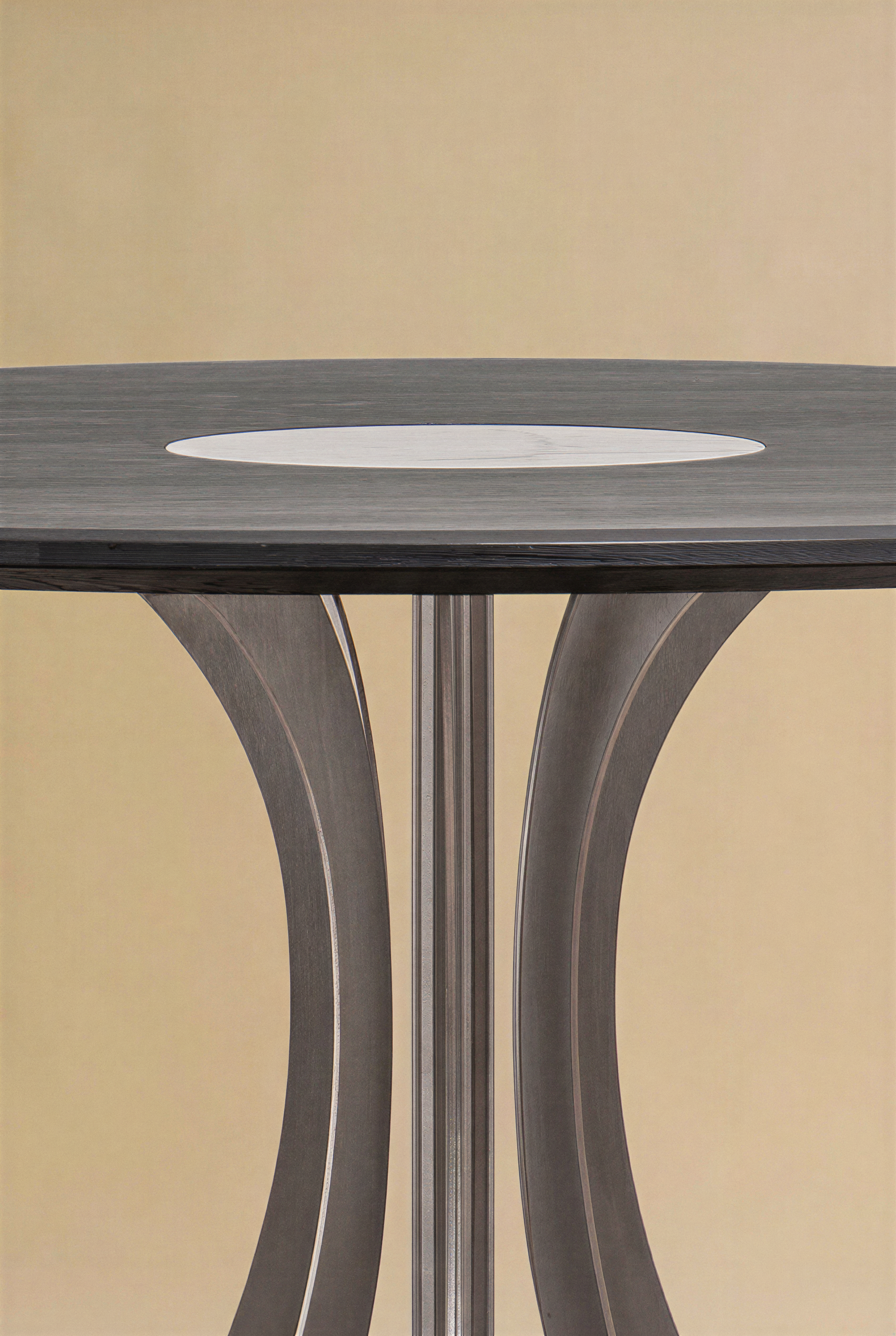 Table Fibonacci - Acier inoxydable et bois massif insert marbre