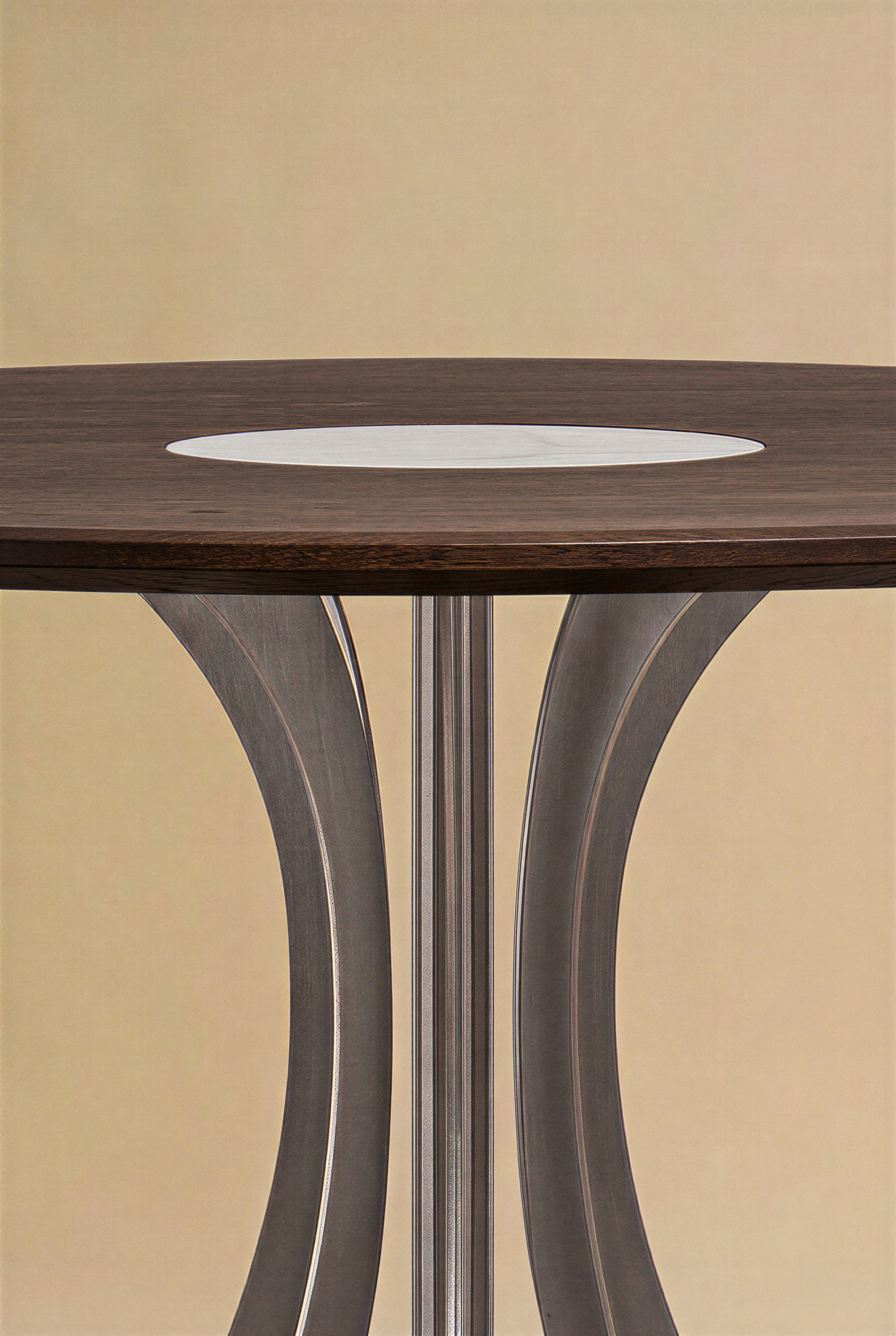 Table Fibonacci - Acier inoxydable et bois massif insert marbre