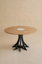 Table Fibonacci - Acier noir et bois massif insert marbre Arabescato