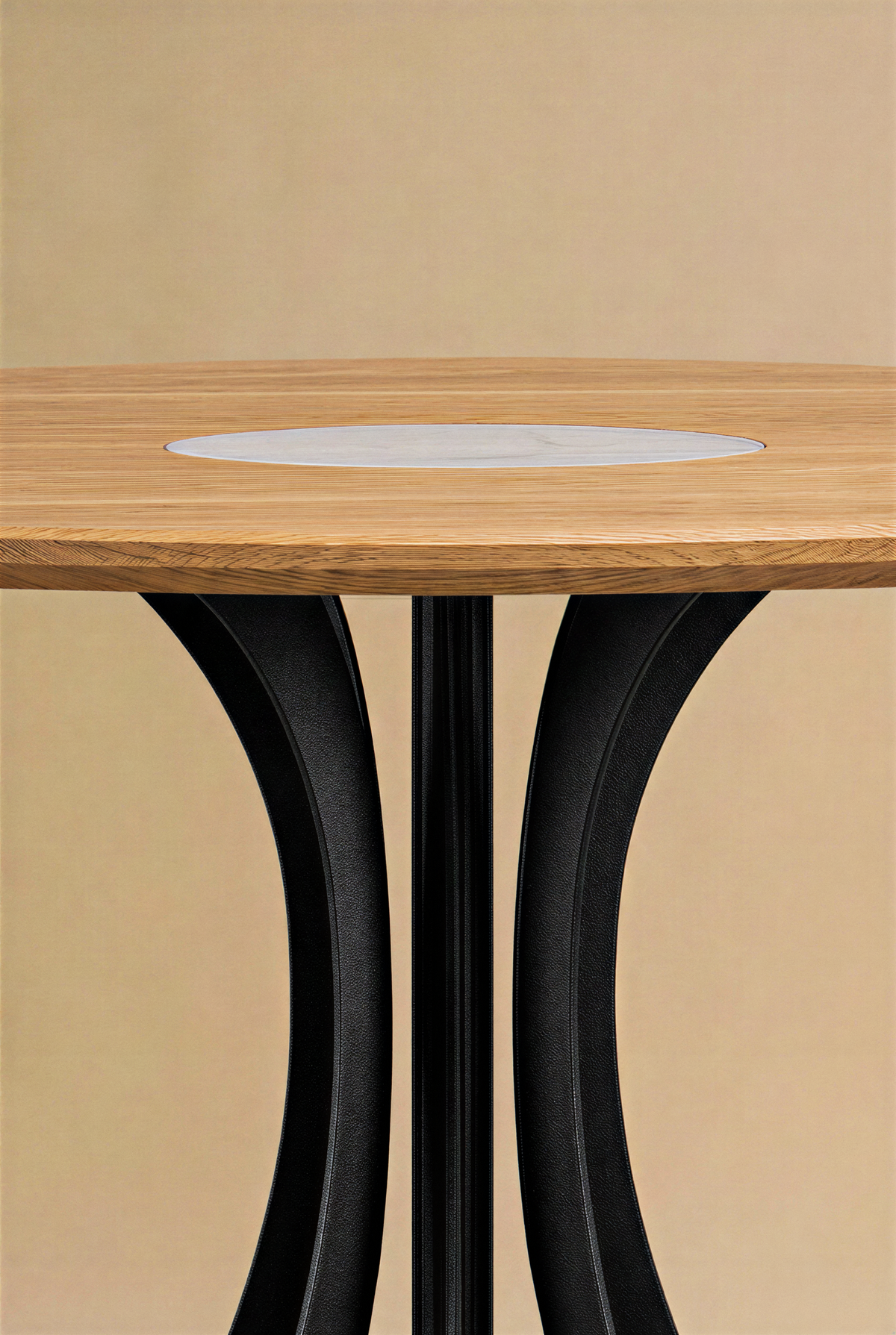 Table Fibonacci - Acier noir et bois massif insert marbre Arabescato