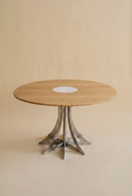 Table Fibonacci - Acier inoxydable et bois massif insert marbre