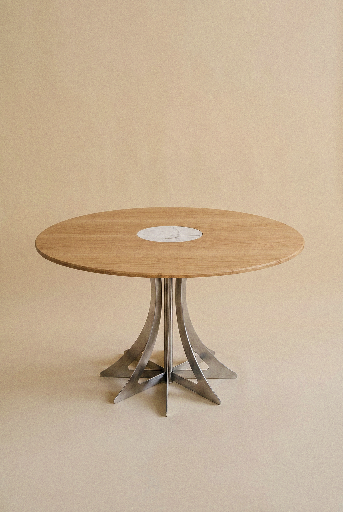Table Fibonacci - Acier inoxydable et bois massif insert marbre
