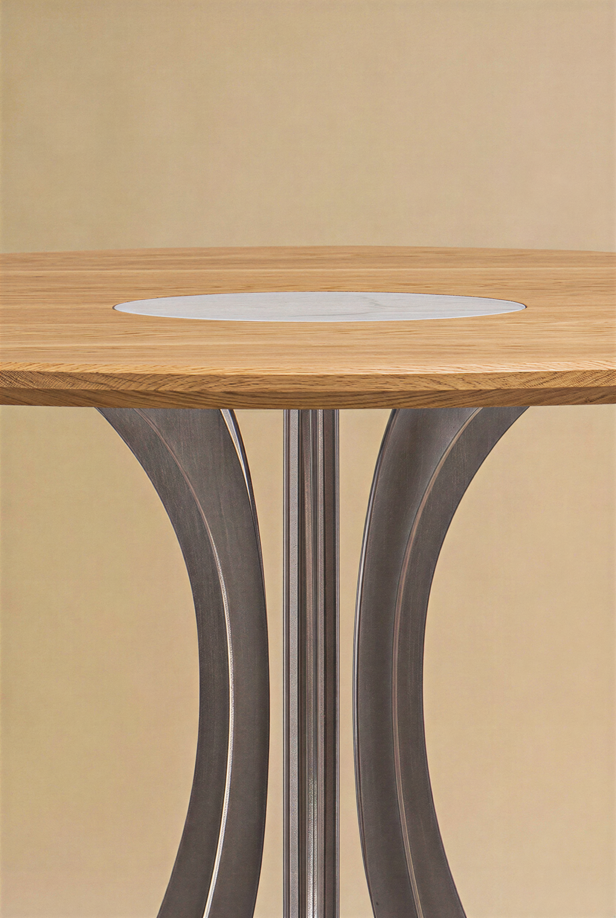 Table Fibonacci - Acier inoxydable et bois massif insert marbre